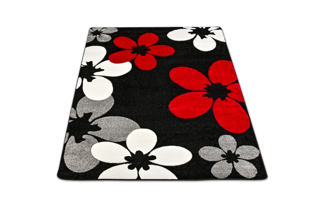 Margaret Flower Black - Red Szőnyeg 80 x 150 cm Huzziyas Home