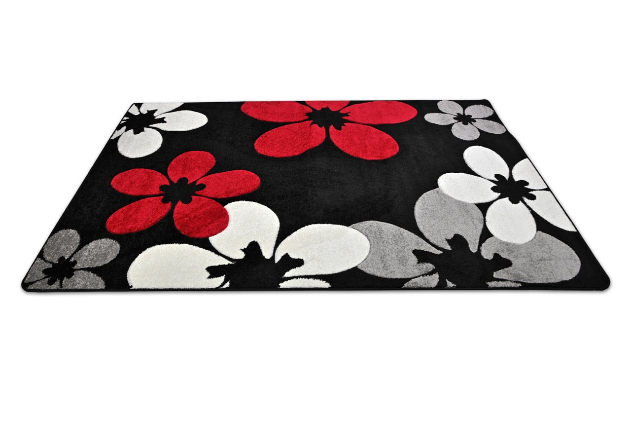 Margaret Flower Black - Red Szőnyeg 80 x 150 cm Huzziyas Home